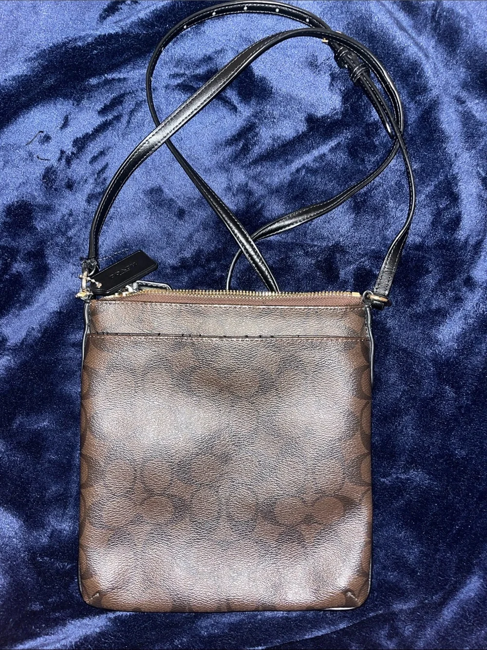 Coach Brown Monogram Crossbody with Black Strap (Great Condition)